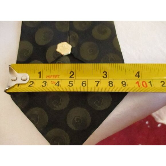 Vintage Mens Silk Neck Tie Green 3.5” 52" Swirl Crown Print - Picture 5 of 6